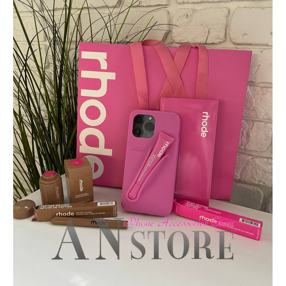 Подарочный набор Rhode Shortcake розовый: чехол для iPhone, блеск, карандаш и румяна